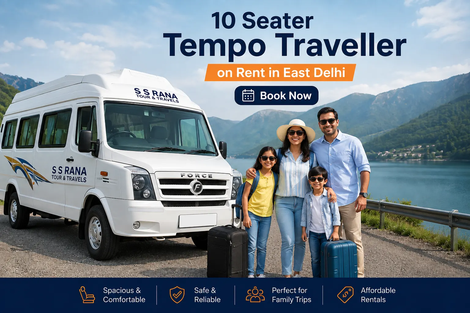 10 Seater Tempo Traveller on Rent in East Delhi for family trips, corporate travel, airport transfers, and outstation tours.